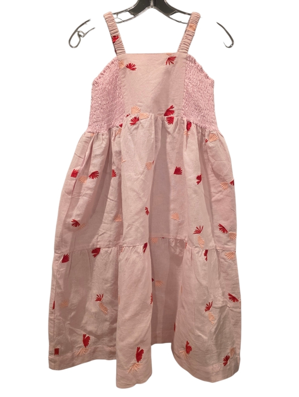 La Paloma Girls' Pink Embroidered Floral Tiered Cotton Dress Size 8-9 - Picture 3 of 7